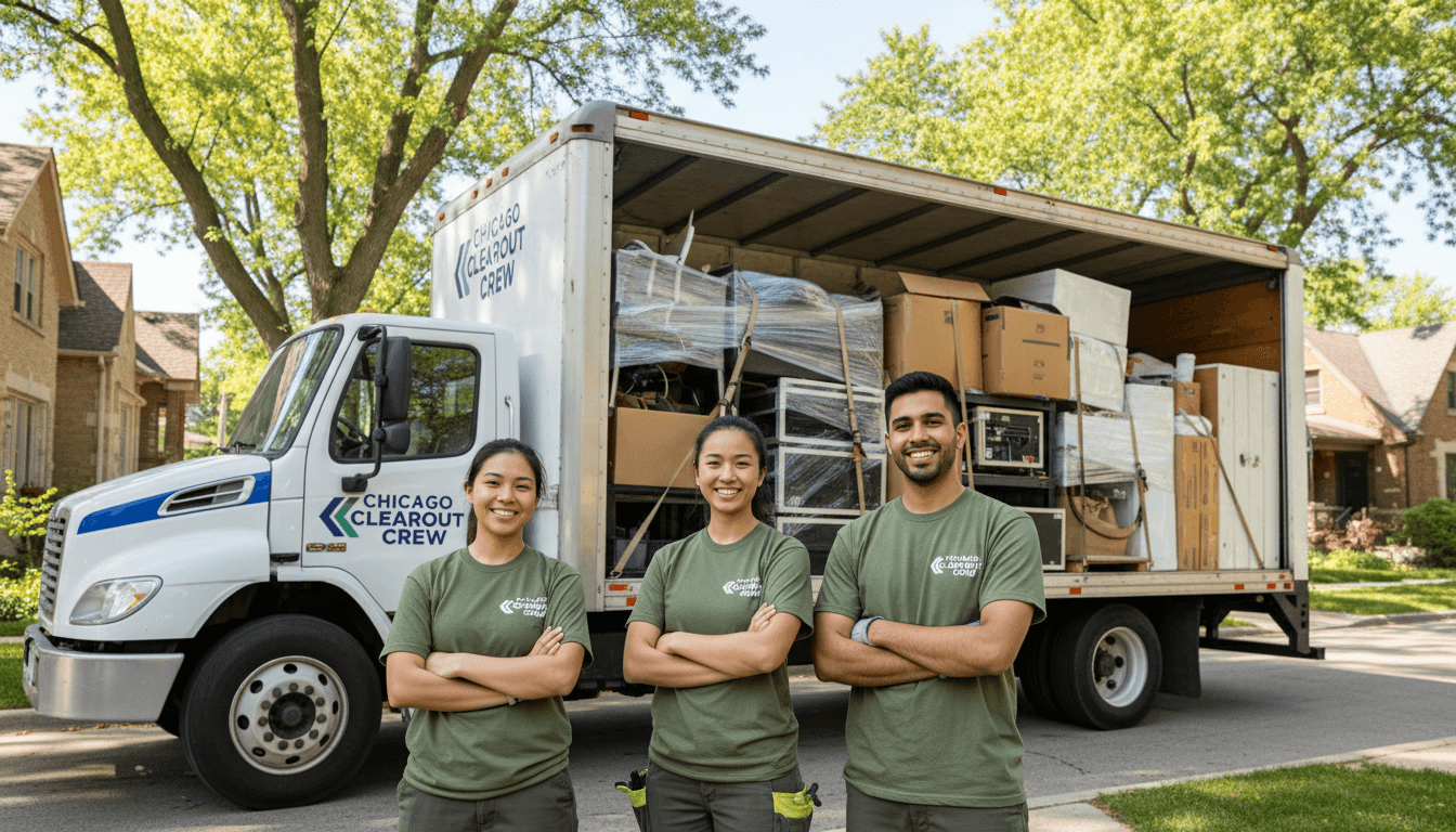 Lakeside Junk Solutions team standing confidently in front of service truck